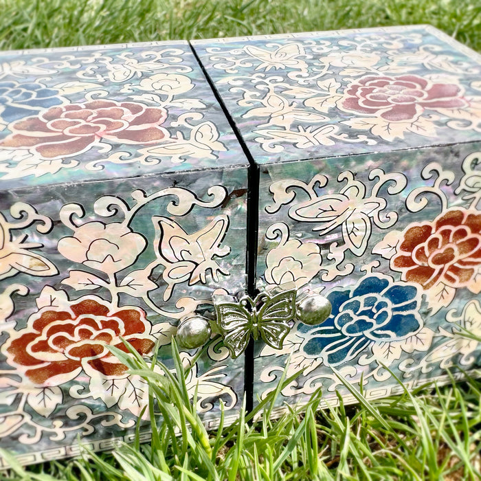 Colored Peony Mini Double-Lid Jewelry Box