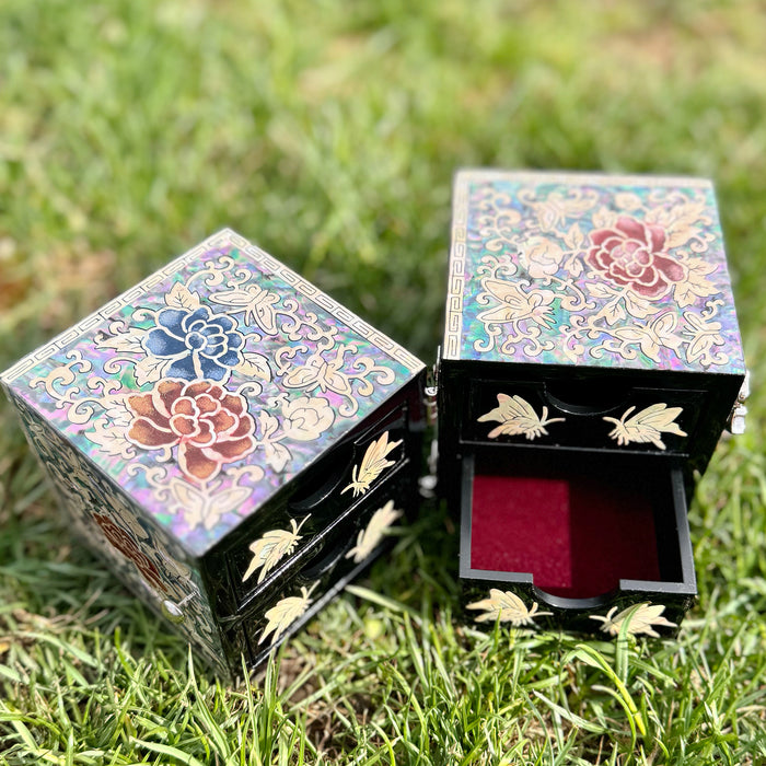 Colored Peony Mini Double-Lid Jewelry Box