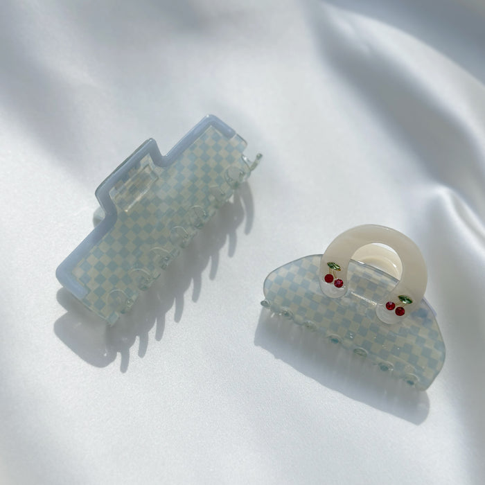 Baby Blue Check Claw Clip
