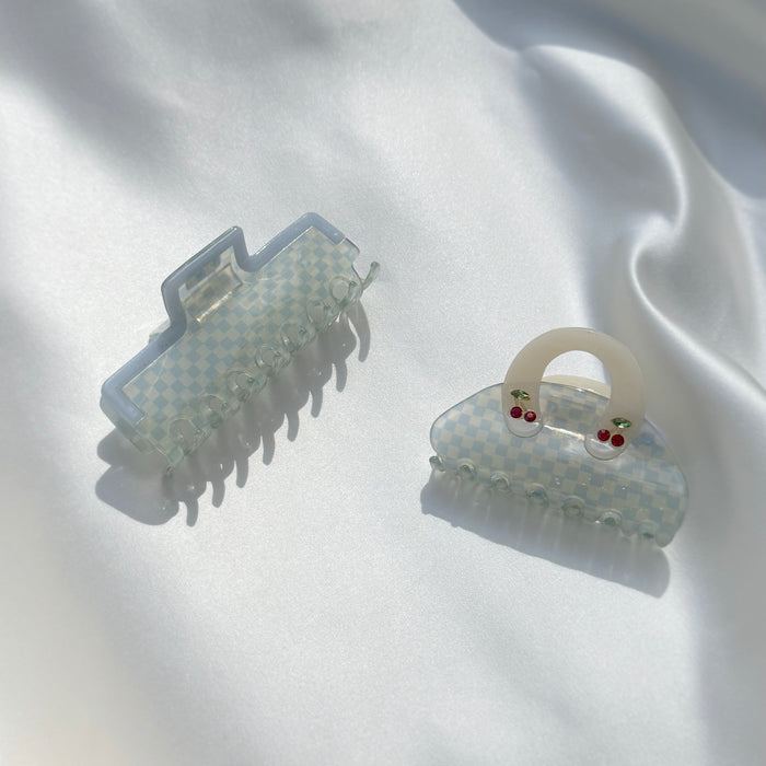 Baby Blue Check Claw Clip
