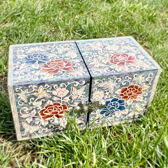 Colored Peony Mini Double-Lid Jewelry Box