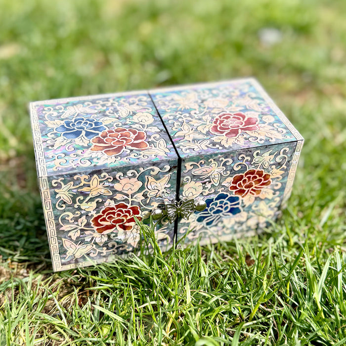 Colored Peony Mini Double-Lid Jewelry Box