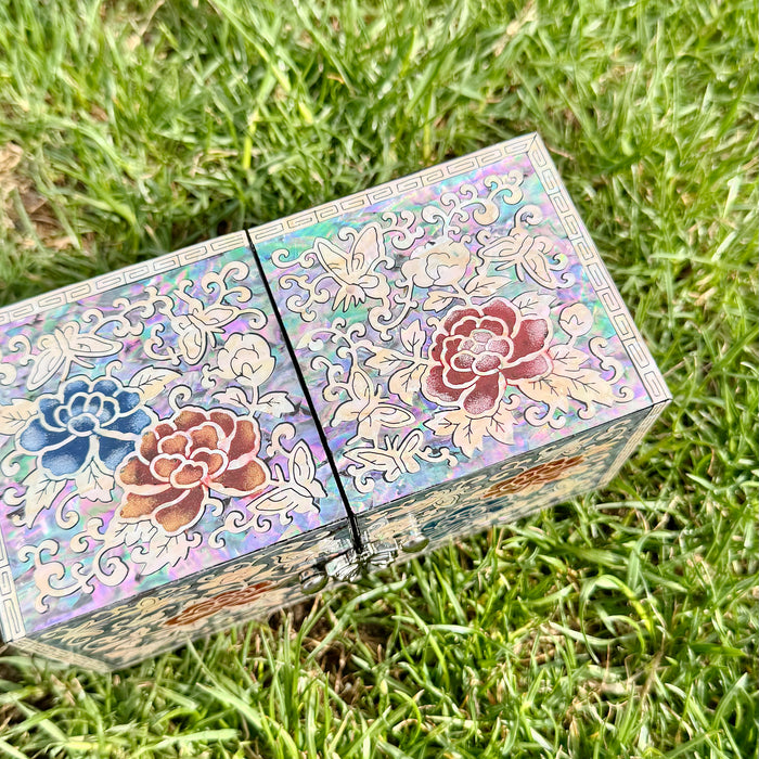 Colored Peony Mini Double-Lid Jewelry Box